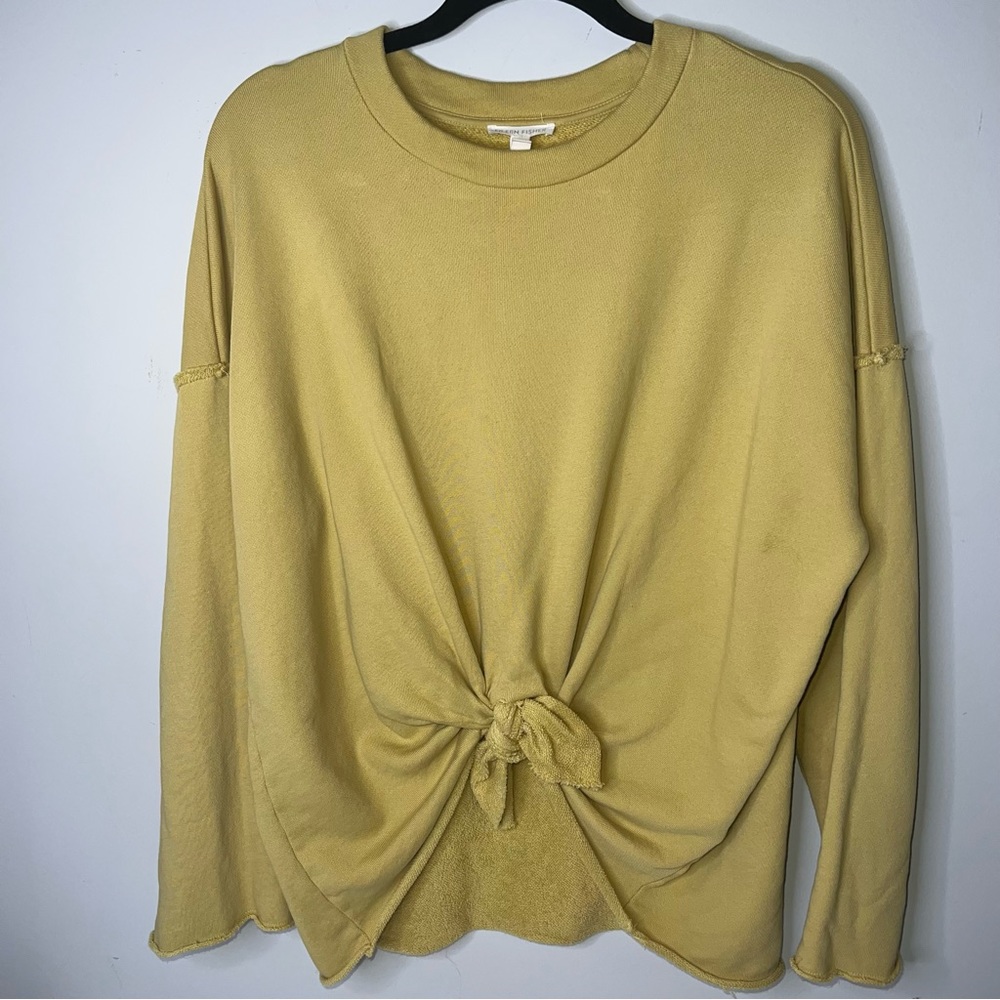 Eileen Fisher Yellow Organic Cotton Sweater with Front Tie Knot